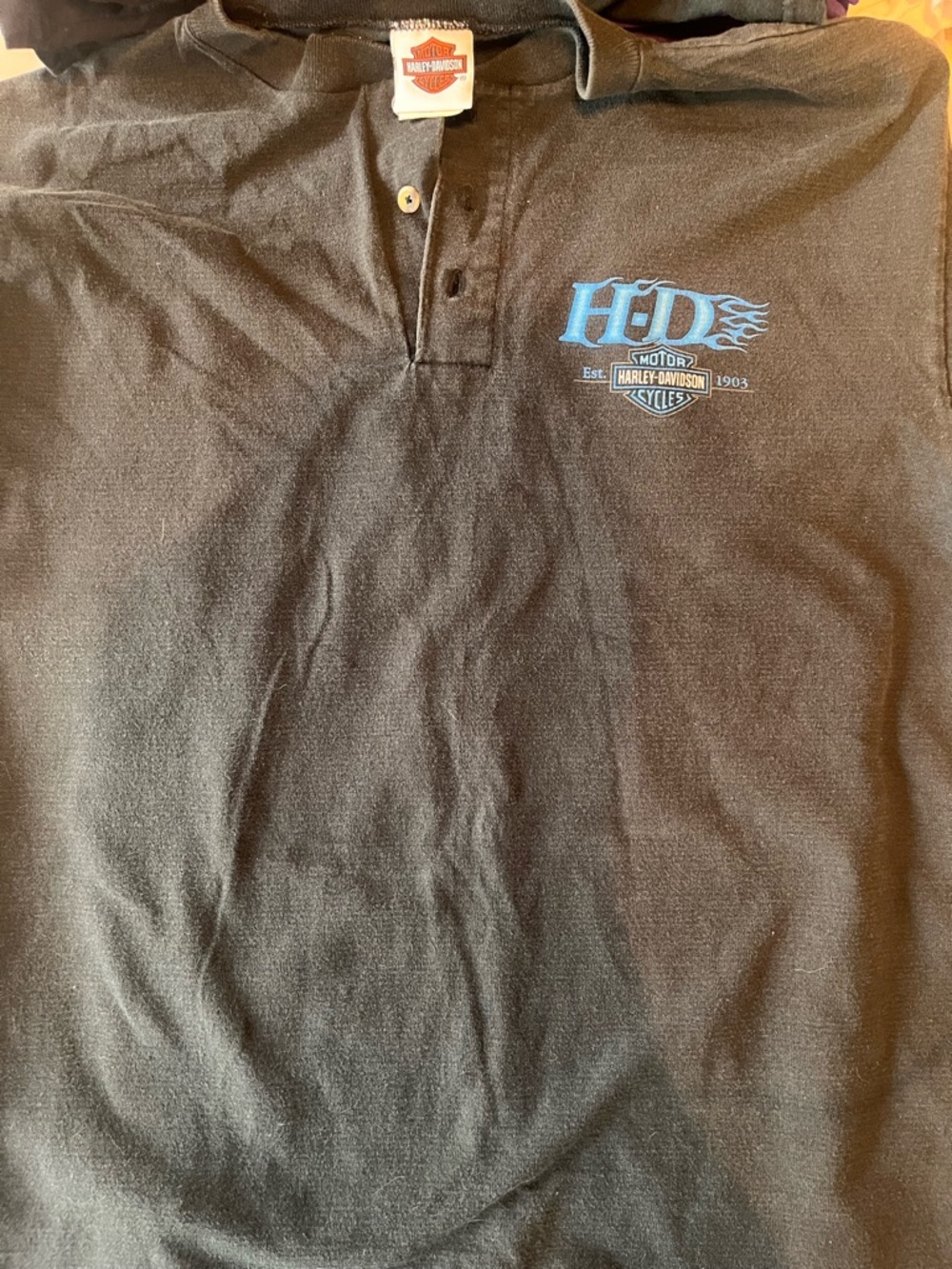 Harley-Davidson Black Tee with Light Blue H-D Flame Logo